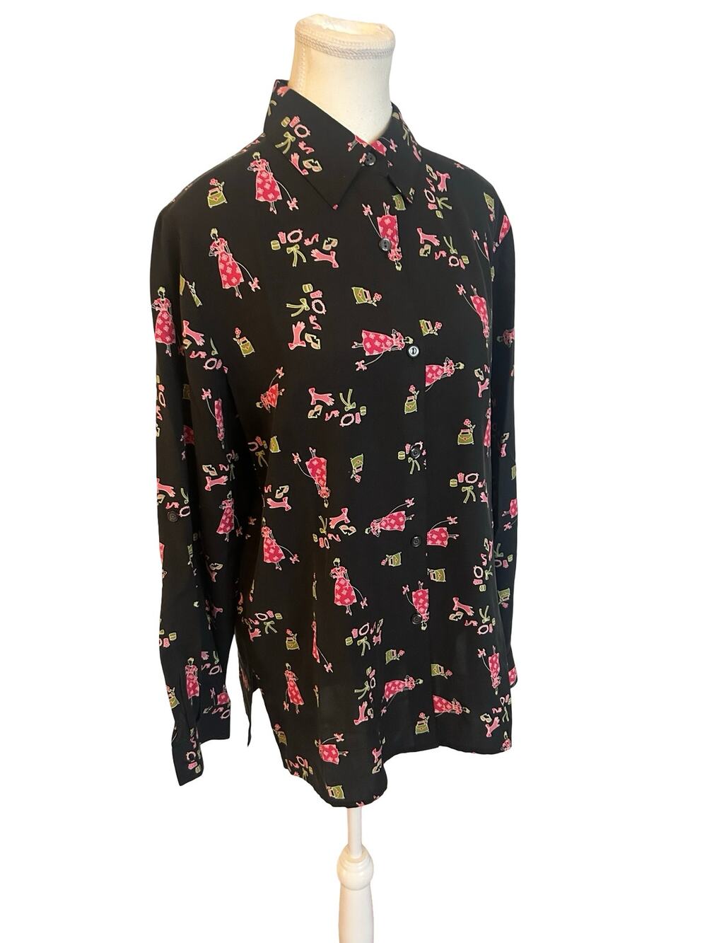 Sag Harbor 100% Silk Novelty Print Blouse — Poodle Print Size 10